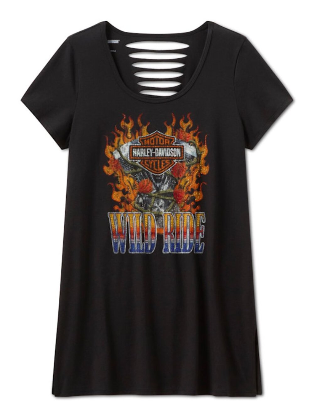 Harley-Davidson Women's Bling Wild Ride Short Sleeve Rip & Repair Tunic NEW